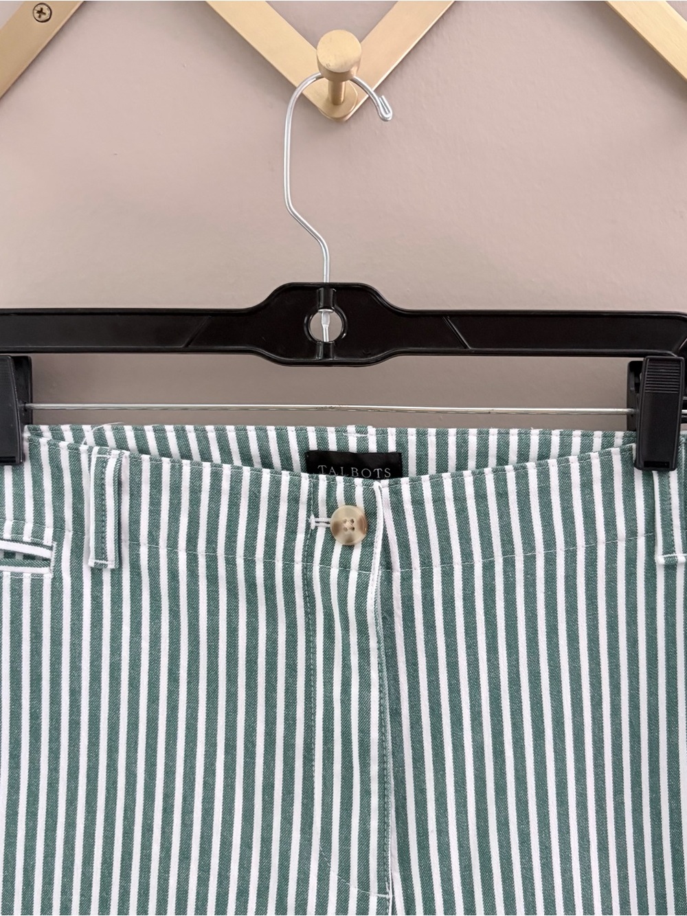 Talbots Green White Striped Wide Leg Crop Pants Size 14 Coastal Cottage - Picture 2 of 11